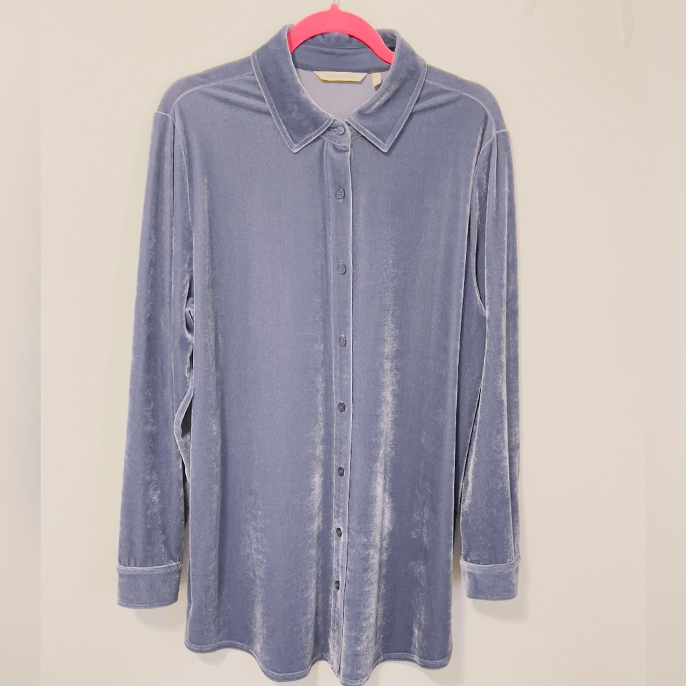 Soft Surroundings Size Large Velvet Shirt in Powder Blue
